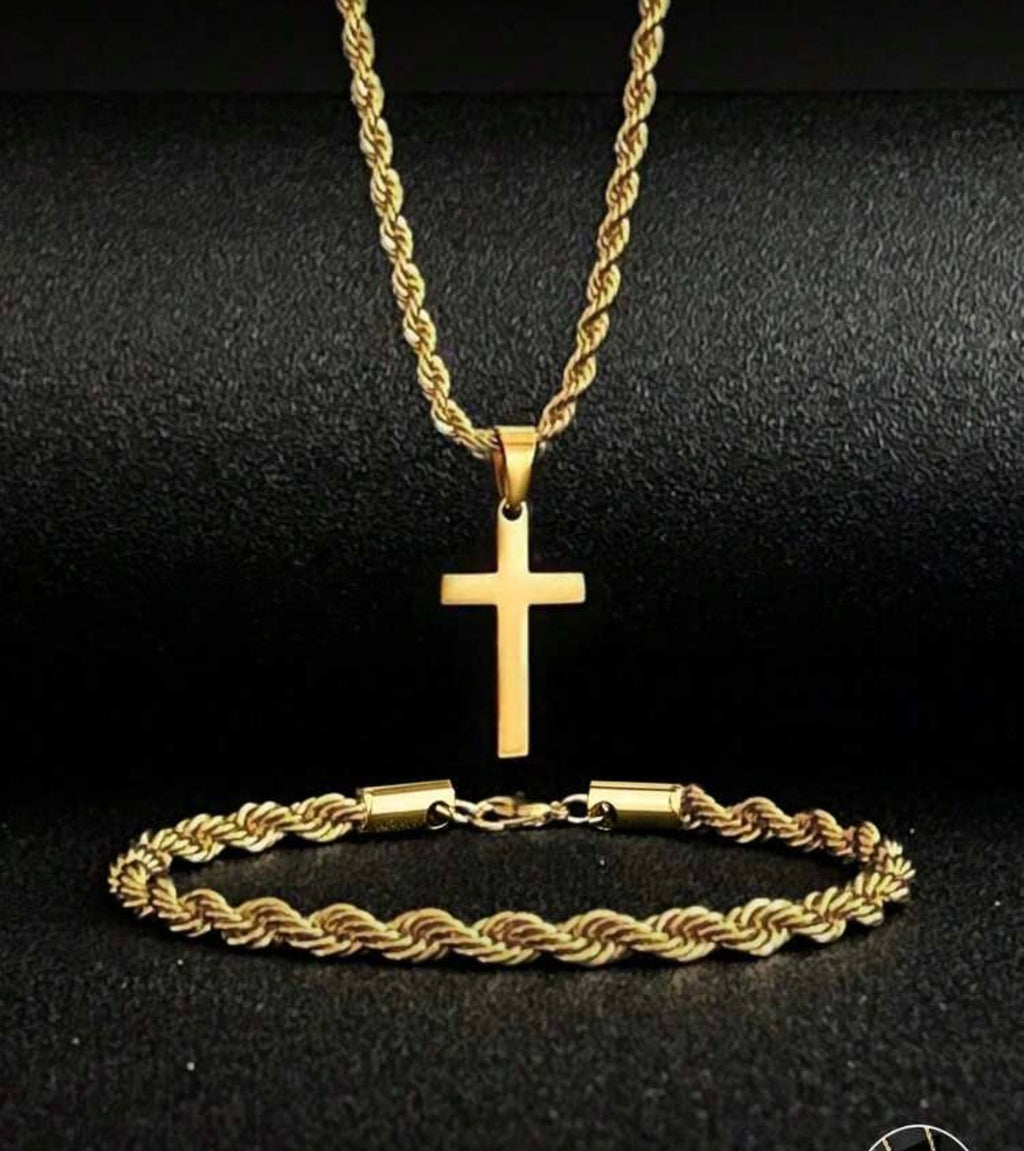2pcs stainless steel,retro neutral twist necklace & bracelet,unisex